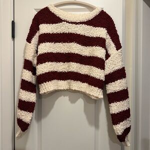 Lulu's Burgundy and Cream Striped Cropped Sweater, Size XL NWT